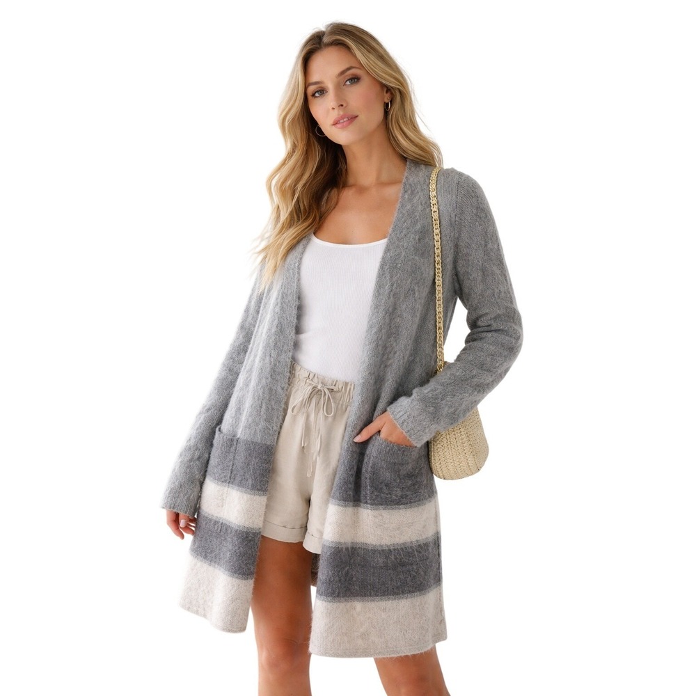 EILEEN FISHER Mohair Alpaca Long Duster Cardigan Cozy Minimalist Academia S